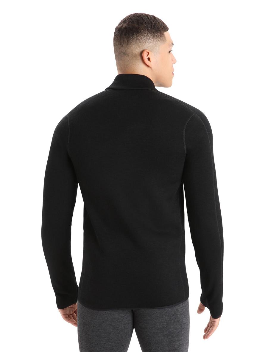 Black Men's Icebreaker RealFleece™ Merino Elemental Long Sleeve Zip Jacket Hoodie | USA 1251DFMN